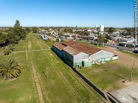 Aerial view of what remains of the Young railroad tracks and train station. - Rio Negro - URUGUAY. Photo #83412