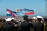 Día de la Armada en  su plaza de Punta Gorda. Saludo militar al Pabellón Nacional. - Foto #58614