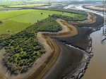 Vista aérea del reducido cauce del río Santa Lucía debido a la sequía del año 2023 - Foto #82174